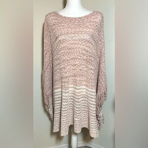 Raj Cream and Pink Knit Poncho Sweater Women One Size